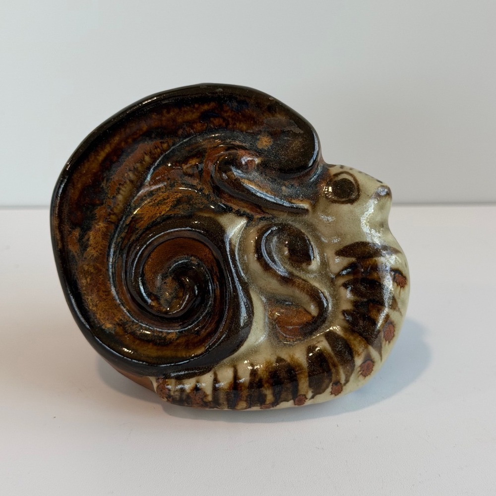 Carlos Villanueva Tonala Pottery Snail Figurine Signed Mexico Folk Art Vintage